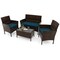Costway 4 PCS Patio Furniture Set with Washable Cushions and Tempered Glass Coffee Table Beige/Black/Navy/Grey/Turquoise/Red/Blue/Orange